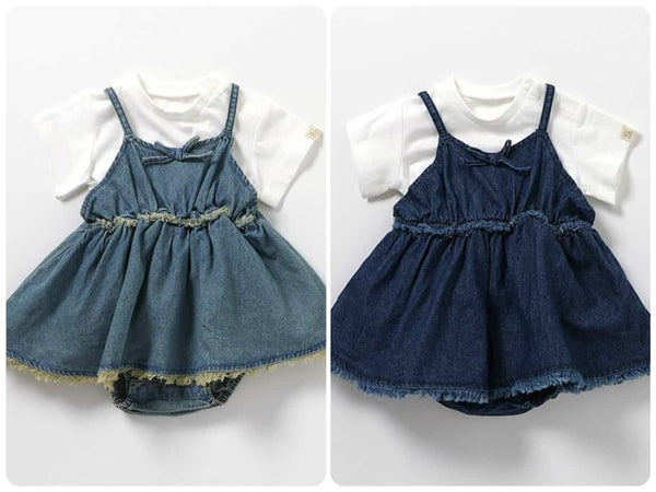 日本童裝 BREEZE 上衣及牛仔連衣兩件套裝 70-80cm 女童款 初生嬰兒 夏季 Jumpsuit
