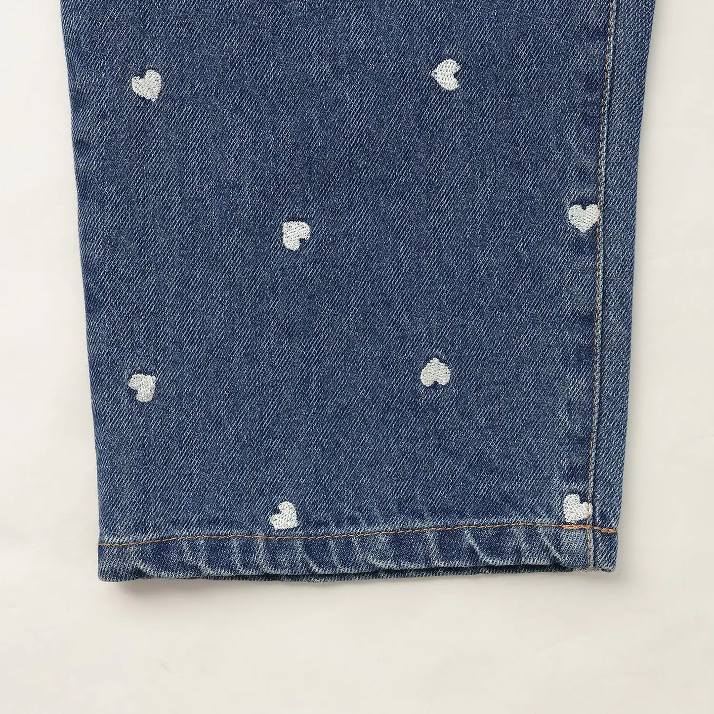 日本童裝 Ly# mine 愛心刺繡印花牛仔褲 100-140cm 女童款 夏季 PANTS