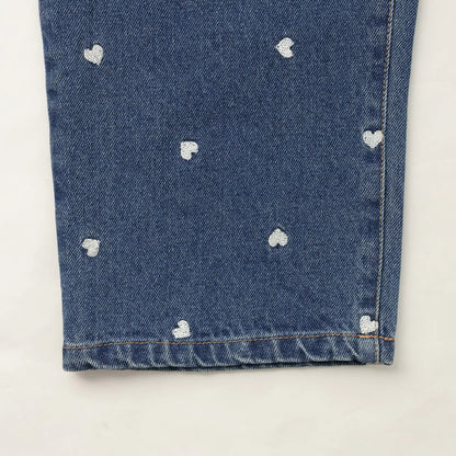 日本童裝 Ly# mine 愛心刺繡印花牛仔褲 100-140cm 女童款 夏季 PANTS