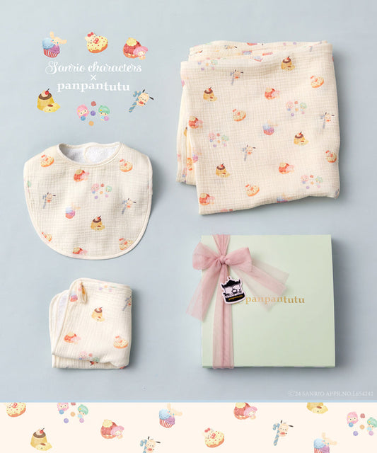 日本直送 panpantutu x Sanrio 可繡名 紗布＋口水巾＋手巾 三件套裝 初生嬰兒 日常用品