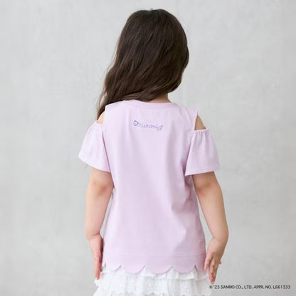 Japanese children's clothing pe#main x Sanrio Sunburn series contact cool off-shoulder lace top 80-130cm girls summer TOPS 