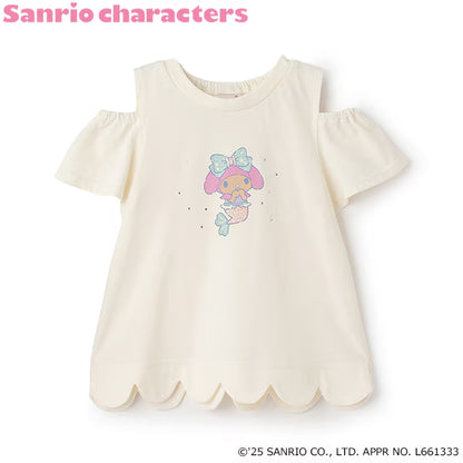 Japanese children's clothing pe#main x Sanrio Sunburn series contact cool off-shoulder lace top 80-130cm girls summer TOPS 