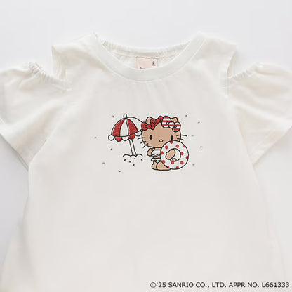 Japanese children's clothing pe#main x Sanrio Sunburn series contact cool off-shoulder lace top 80-130cm girls summer TOPS 