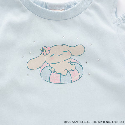 Japanese children's clothing pe#main x Sanrio Sunburn series contact cool off-shoulder lace top 80-130cm girls summer TOPS 