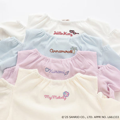 Japanese children's clothing pe#main x Sanrio Sunburn series contact cool off-shoulder lace top 80-130cm girls summer TOPS 