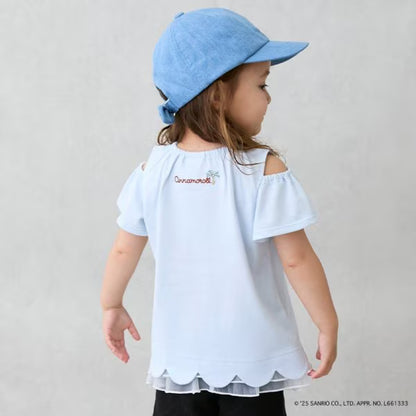 Japanese children's clothing pe#main x Sanrio Sunburn series contact cool off-shoulder lace top 80-130cm girls summer TOPS 