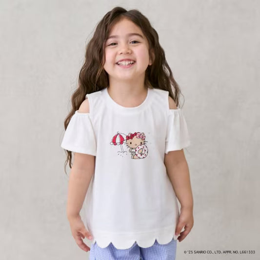 Japanese children's clothing pe#main x Sanrio Sunburn series contact cool off-shoulder lace top 80-130cm girls summer TOPS 