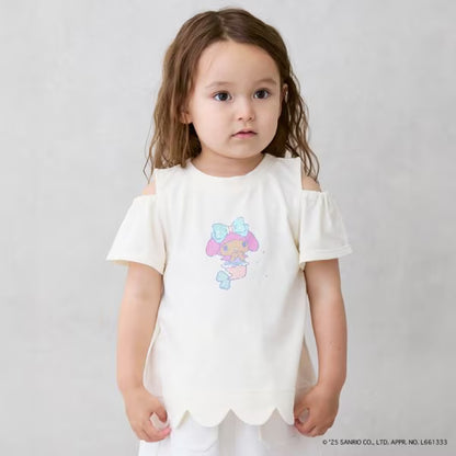 Japanese children's clothing pe#main x Sanrio Sunburn series contact cool off-shoulder lace top 80-130cm girls summer TOPS 