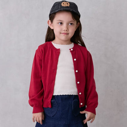 日本童裝 pe#main 針織外套 80-130cm 親子裝 女童款 秋季 OUTERWEAR 聖誕紅/新年紅
