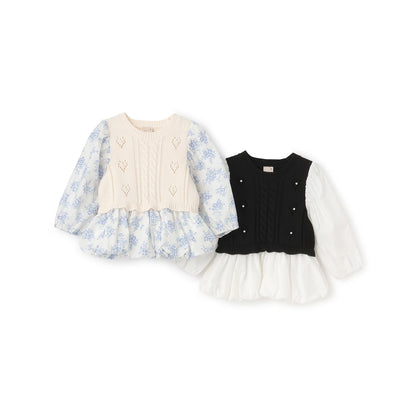 日本童裝 pe#main 假兩件泡泡上衣 80-130cm 親子裝 女童款 秋季 TOPS