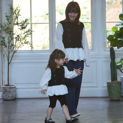 日本童裝 pe#main 假兩件泡泡上衣 80-130cm 親子裝 女童款 秋季 TOPS