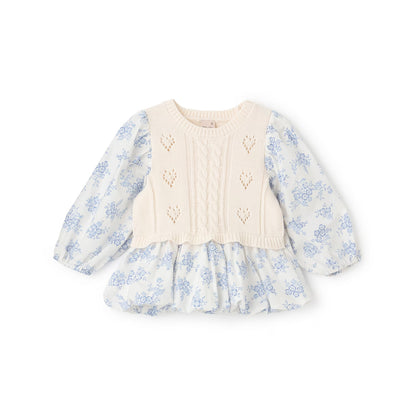 日本童裝 pe#main 假兩件泡泡上衣 80-130cm 親子裝 女童款 秋季 TOPS