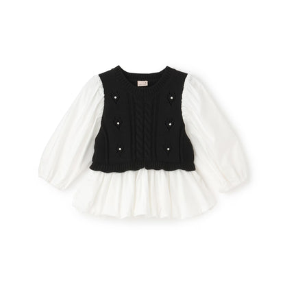日本童裝 pe#main 假兩件泡泡上衣 80-130cm 親子裝 女童款 秋季 TOPS