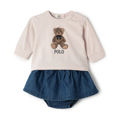 日本童裝 pe#main x POLO 可愛兩件套裝 70-80cm 女童款 初生嬰兒 秋季 TOPS SKIRTS PANTS