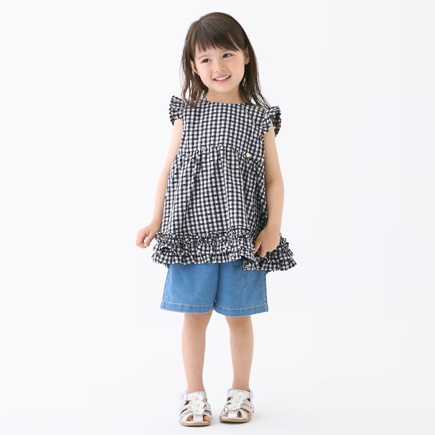 日本童裝 pe#main 心形格子上衣 80-130cm 女童款 夏季 TOPS