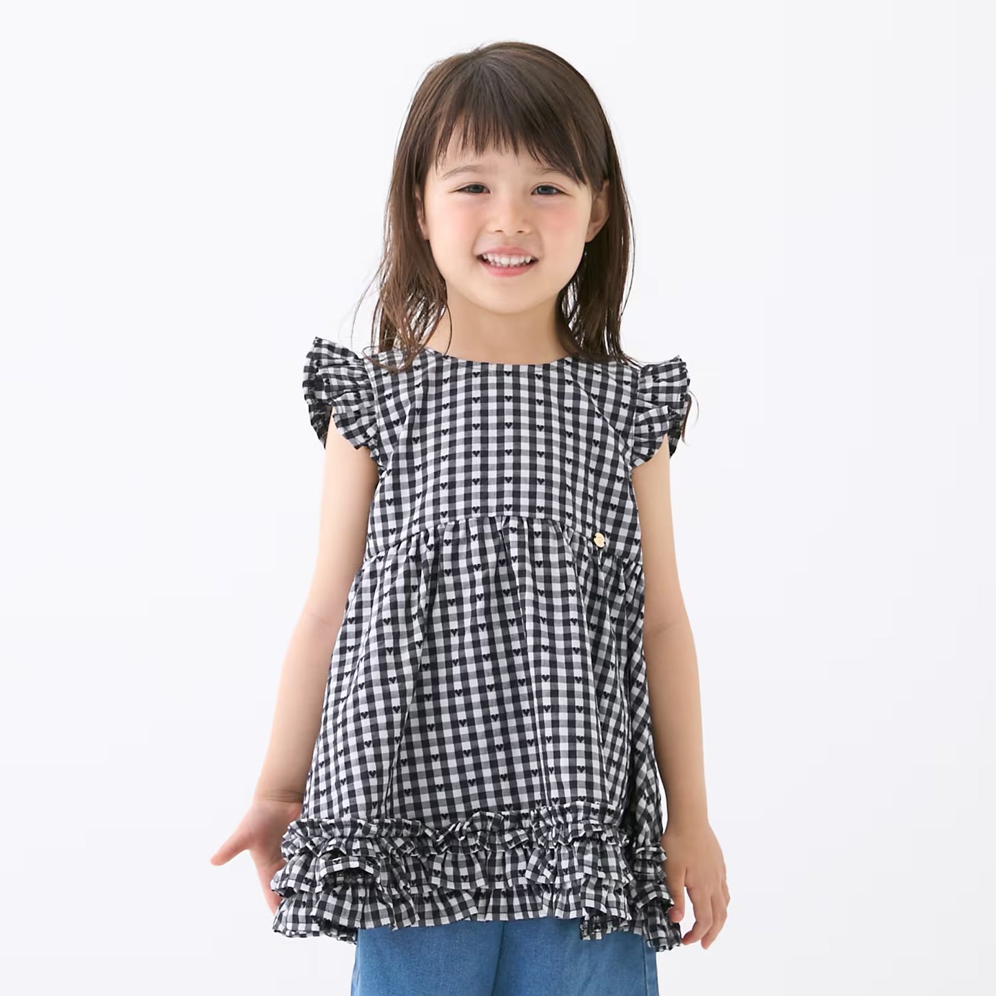 日本童裝 pe#main 心形格子上衣 80-130cm 女童款 夏季 TOPS