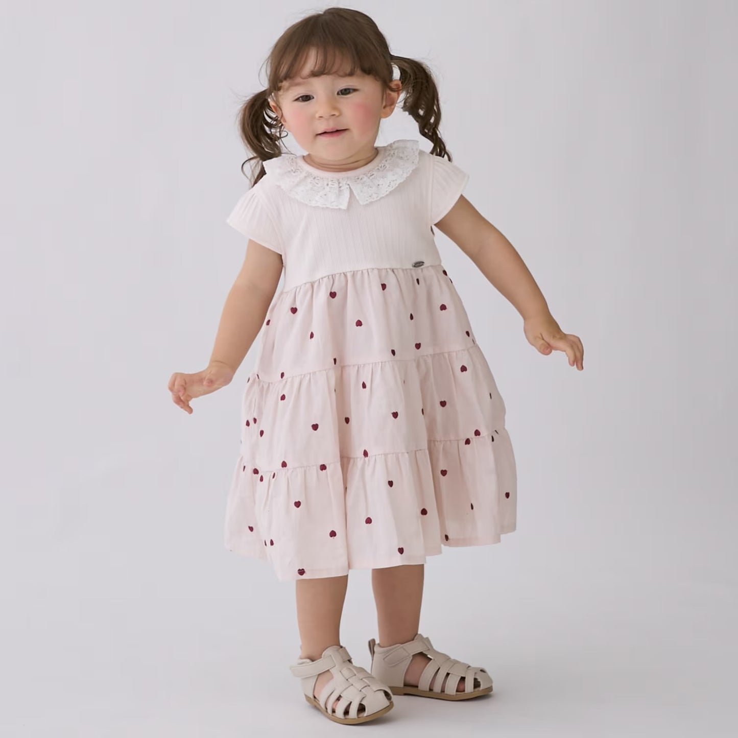 日本童裝 pe#main 心形刺繡拼接連身裙 80-130cm 女童款 夏季 DRESSES