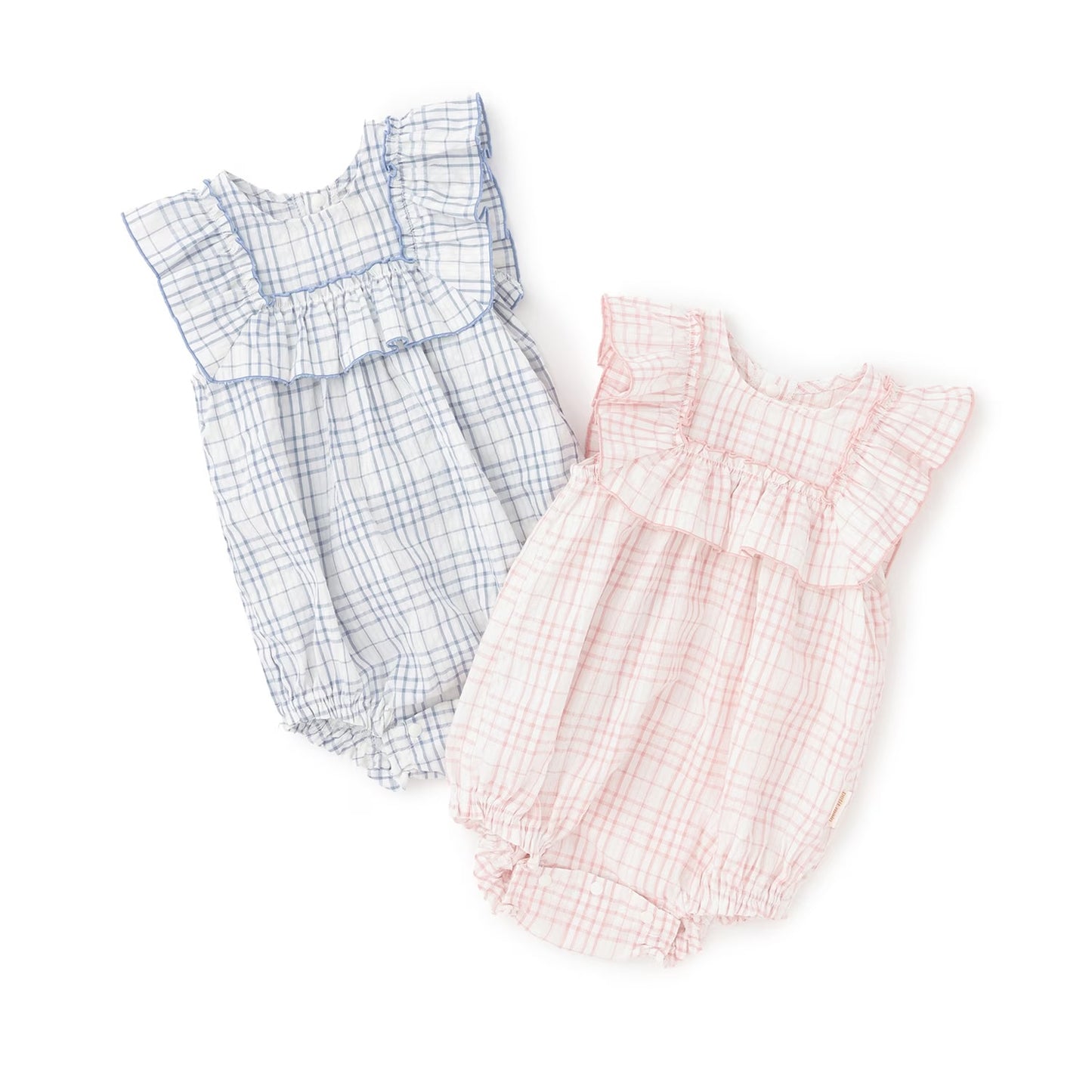 日本童裝 pe#main 格紋荷葉邊連衣 70-80cm 女童款 初生嬰兒 夏季 Jumpsuit