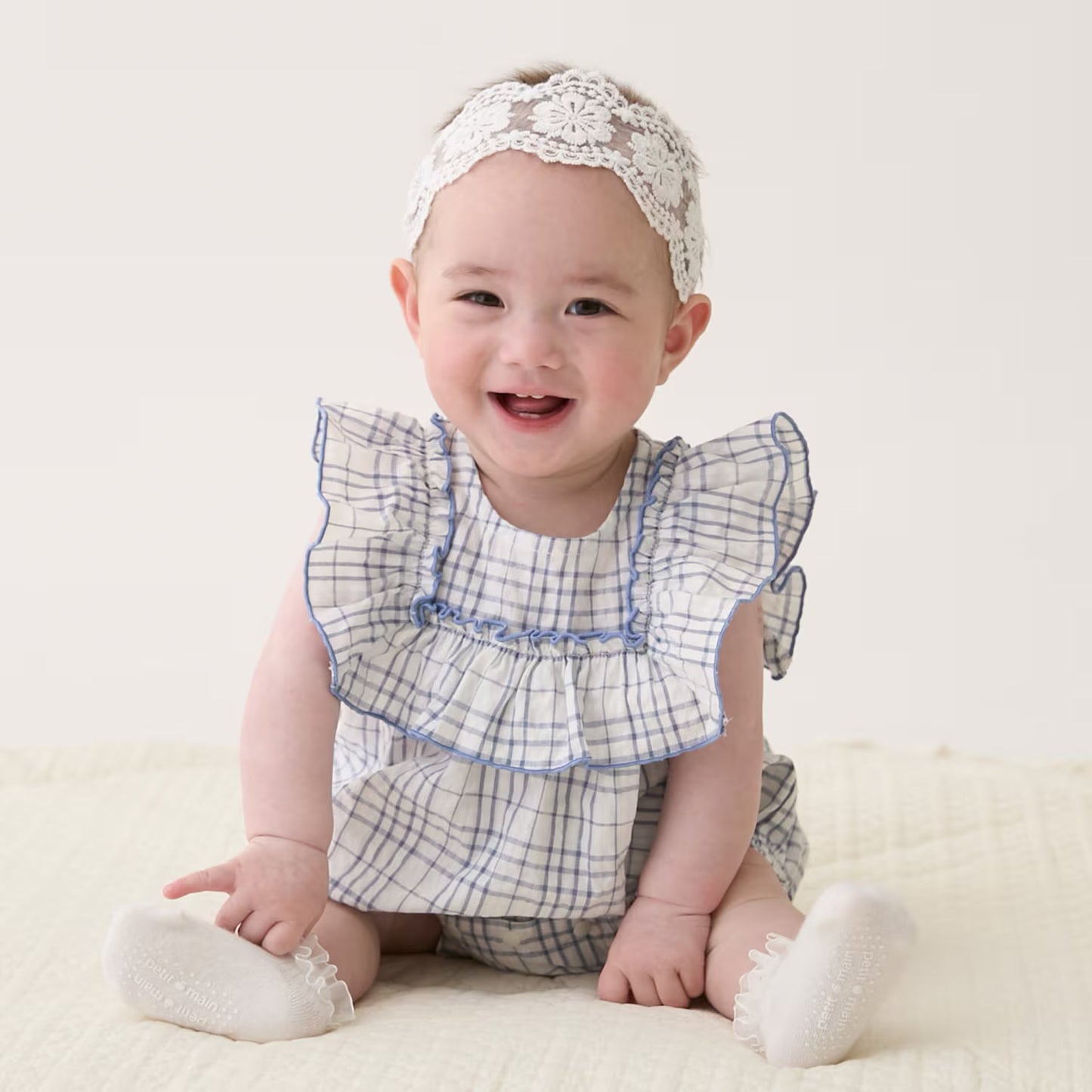 日本童裝 pe#main 格紋荷葉邊連衣 70-80cm 女童款 初生嬰兒 夏季 Jumpsuit