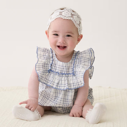 日本童裝 pe#main 格紋荷葉邊連衣 70-80cm 女童款 初生嬰兒 夏季 Jumpsuit