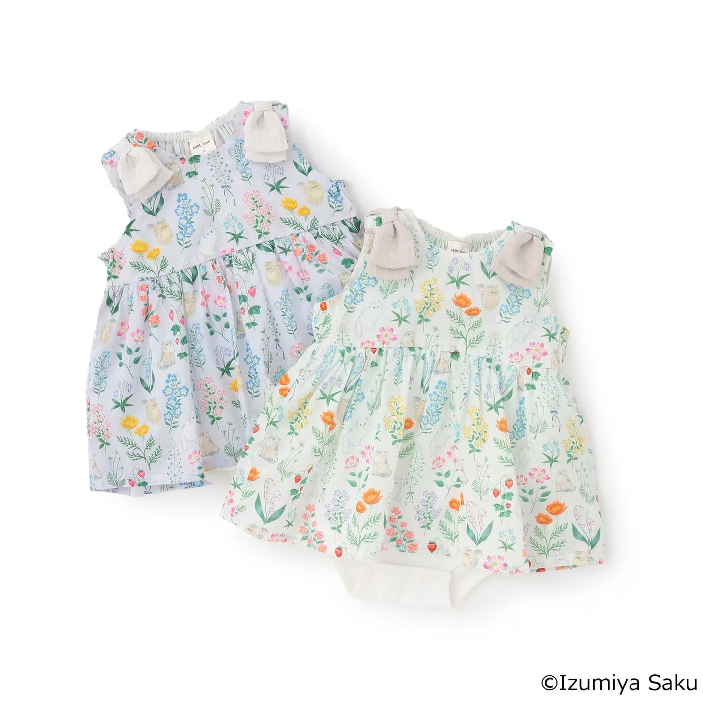 日本童裝 pe#main x【泉屋作】肩帶花印花連衣 70-80cm 女童款 初生嬰兒 夏季 Jumpsuit