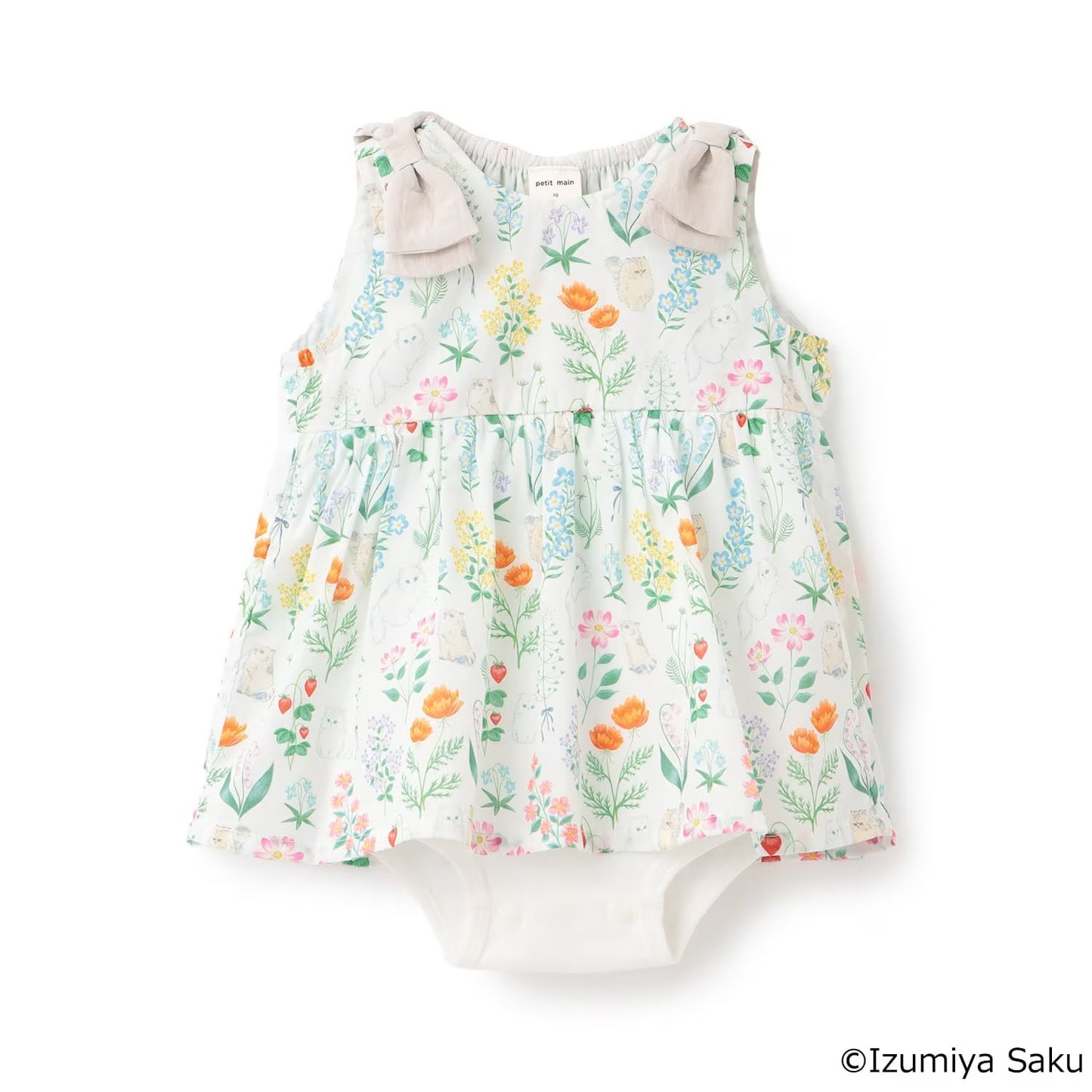日本童裝 pe#main x【泉屋作】肩帶花印花連衣 70-80cm 女童款 初生嬰兒 夏季 Jumpsuit