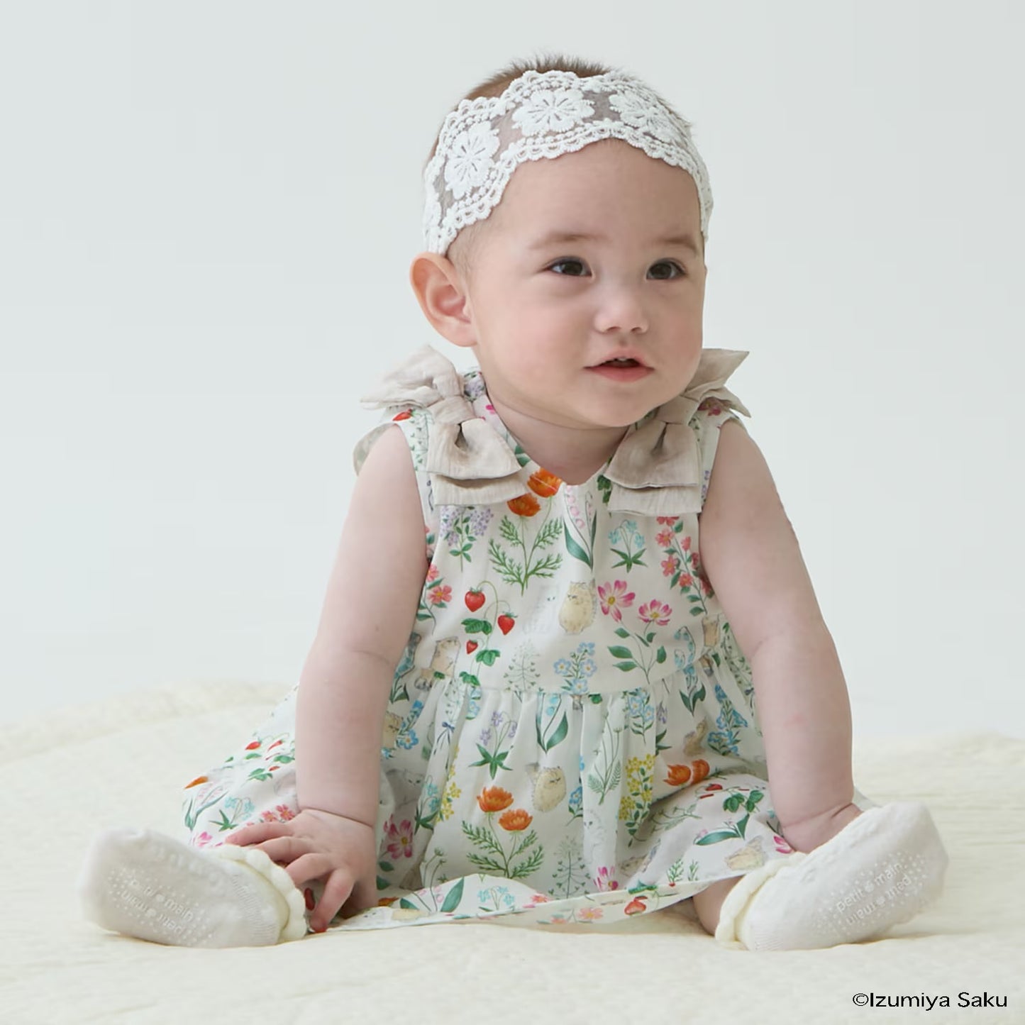 日本童裝 pe#main x【泉屋作】肩帶花印花連衣 70-80cm 女童款 初生嬰兒 夏季 Jumpsuit