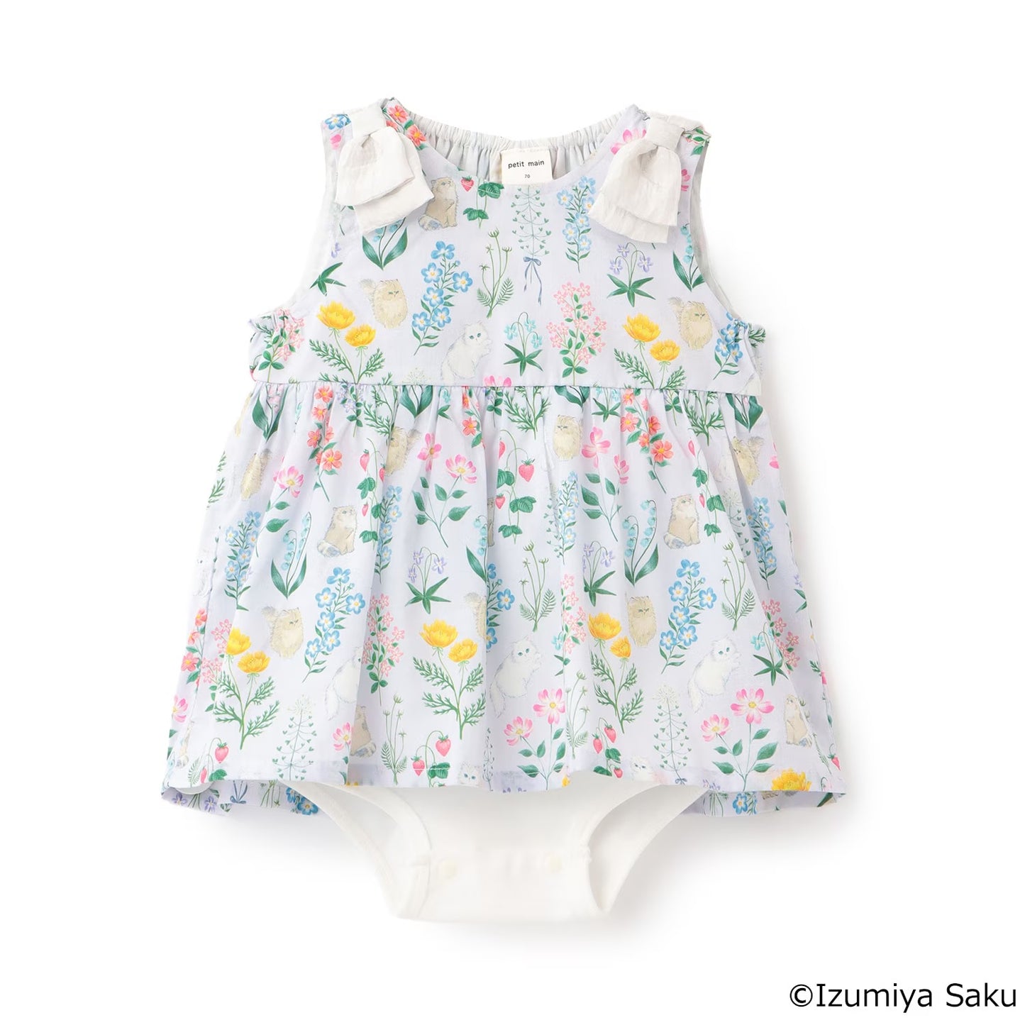 日本童裝 pe#main x【泉屋作】肩帶花印花連衣 70-80cm 女童款 初生嬰兒 夏季 Jumpsuit