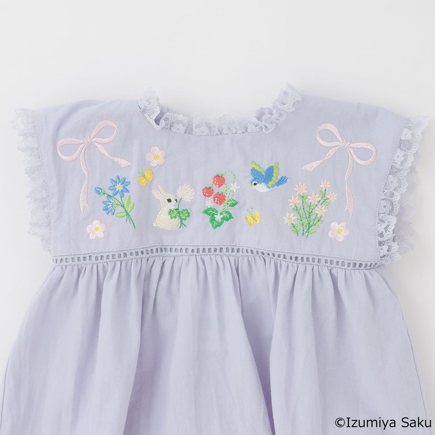 日本童裝 pe#main x【泉屋作】蕾絲褶皺刺繡兩件套裝 70-80cm 女童款 初生嬰兒 夏季 TOPS PANTS