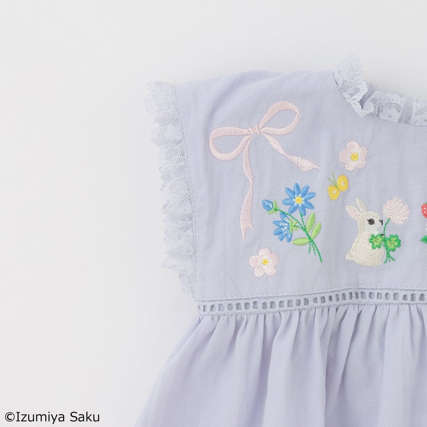 日本童裝 pe#main x【泉屋作】蕾絲褶皺刺繡兩件套裝 70-80cm 女童款 初生嬰兒 夏季 TOPS PANTS