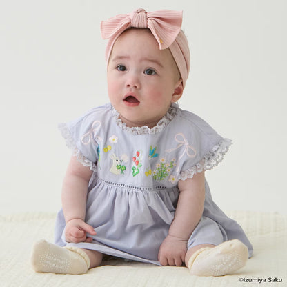 日本童裝 pe#main x【泉屋作】蕾絲褶皺刺繡兩件套裝 70-80cm 女童款 初生嬰兒 夏季 TOPS PANTS