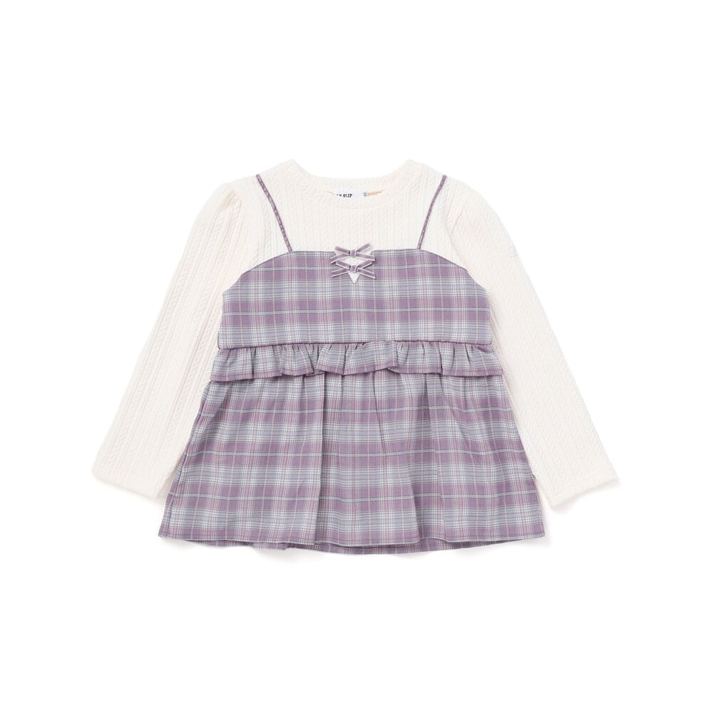 日本童裝  SLAP SLIP 假兩件格紋針織上衣 80-130cm 女童款 冬季 TOPS