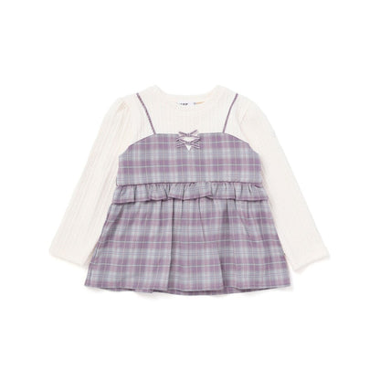 日本童裝  SLAP SLIP 假兩件格紋針織上衣 80-130cm 女童款 冬季 TOPS