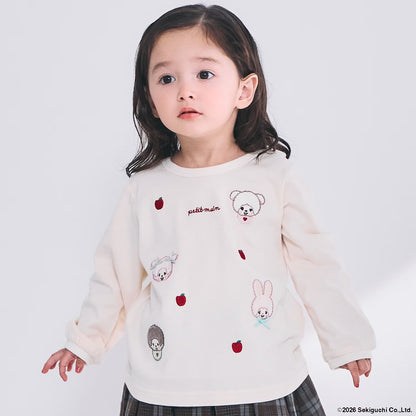 日本童裝 pe#main x Monchhichi 毛毛刺繡圖案上衣 80-130cm 女童款 秋季 TOPS 聖誕紅/新年紅