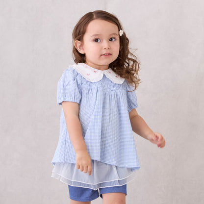 Japanese children's clothing pe#main heart-shaped embroidered collar top 80-130cm girls summer TOPS 