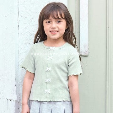 Japanese children's clothing Ly# mine bow top 100-150cm girls summer TOPS 