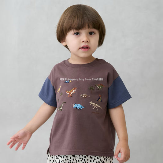 Japanese children's clothing pe#main dinosaur embroidered top 80-130cm boys' summer TOPS 