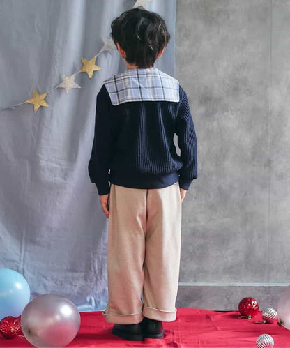 日本童裝 apres les cours 格仔水手領上衣 80-130cm 男童款 冬季 Tops 聖誕紅/新年紅