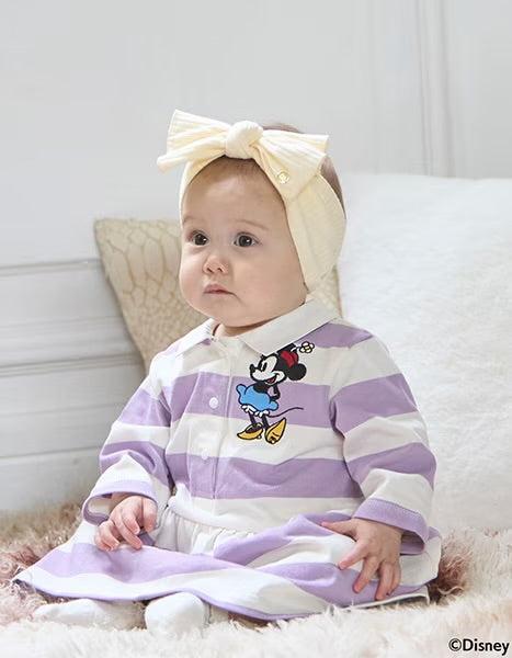 日本童裝 pe#main x Disney 間條連衣 70-80cm 女童款 初生嬰兒 秋季 Jumpsuit