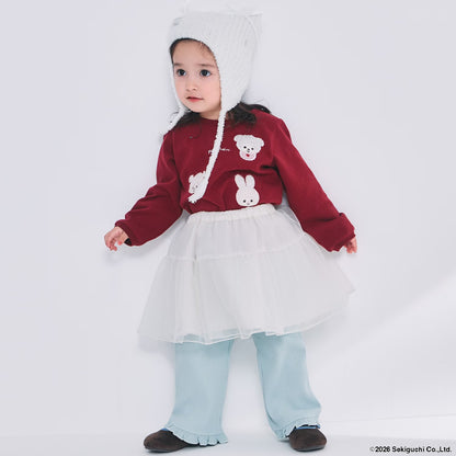 日本童裝 pe#main x Monchhichi 毛毛刺繡圖案上衣 80-130cm 女童款 秋季 TOPS 聖誕紅/新年紅