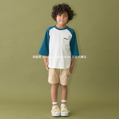 Japanese children's clothing b・R# water-absorbing quick-drying series cool to the touch color-blocked three-quarter sleeve top 100-150cm boys/girls spring and summer TOPS 
