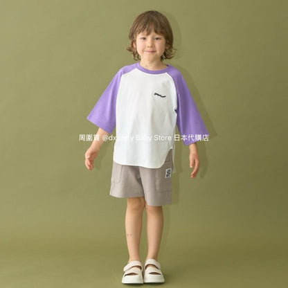 Japanese children's clothing b・R# water-absorbing quick-drying series cool to the touch color-blocked three-quarter sleeve top 100-150cm boys/girls spring and summer TOPS 