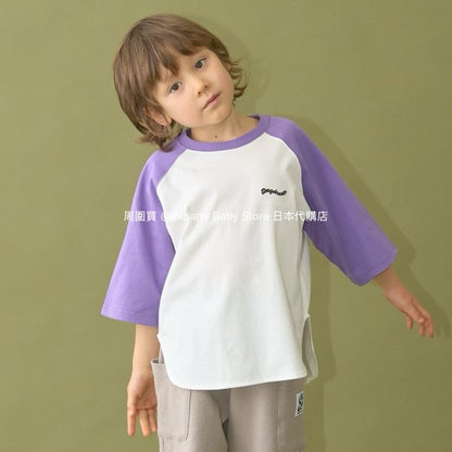 Japanese children's clothing b・R# water-absorbing quick-drying series cool to the touch color-blocked three-quarter sleeve top 100-150cm boys/girls spring and summer TOPS 
