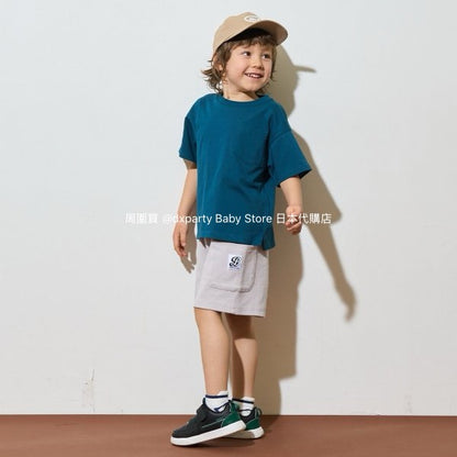 Japanese children's clothing b・R# water-absorbing quick-drying series touch cool solid color pocket short-sleeved top 100-150cm boys/girls spring and summer TOPS 