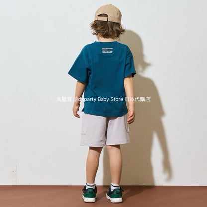 Japanese children's clothing b・R# water-absorbing quick-drying series touch cool solid color pocket short-sleeved top 100-150cm boys/girls spring and summer TOPS 