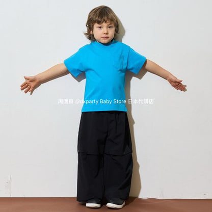 Japanese children's clothing b・R# water-absorbing quick-drying series touch cool solid color pocket short-sleeved top 100-150cm boys/girls spring and summer TOPS 