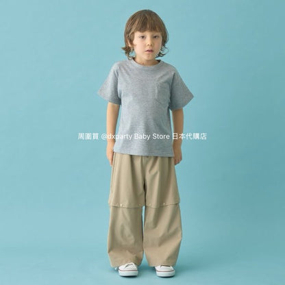 Japanese children's clothing b・R# water-absorbing quick-drying series touch cool solid color pocket short-sleeved top 100-150cm boys/girls spring and summer TOPS 