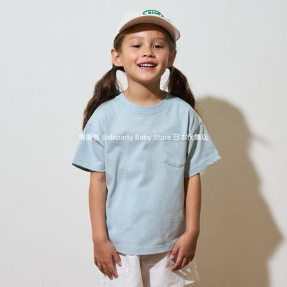 Japanese children's clothing b・R# water-absorbing quick-drying series touch cool solid color pocket short-sleeved top 100-150cm boys/girls spring and summer TOPS 