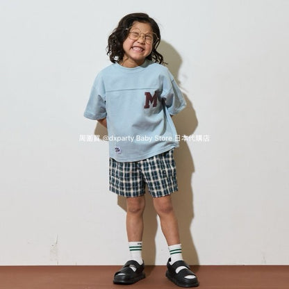 Japanese children's clothing b・R# 2Way two-piece quick-drying series cool contact letter short-sleeved top 100-150cm boys/girls spring and summer TOPS 