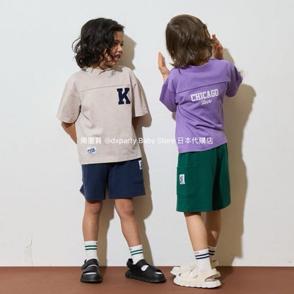 Japanese children's clothing b・R# 2Way two-piece quick-drying series cool contact letter short-sleeved top 100-150cm boys/girls spring and summer TOPS 
